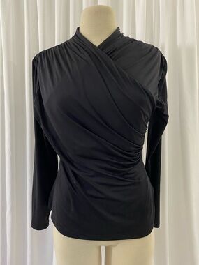 H&M Black Draped Wrap-Front Long Sleeve Top